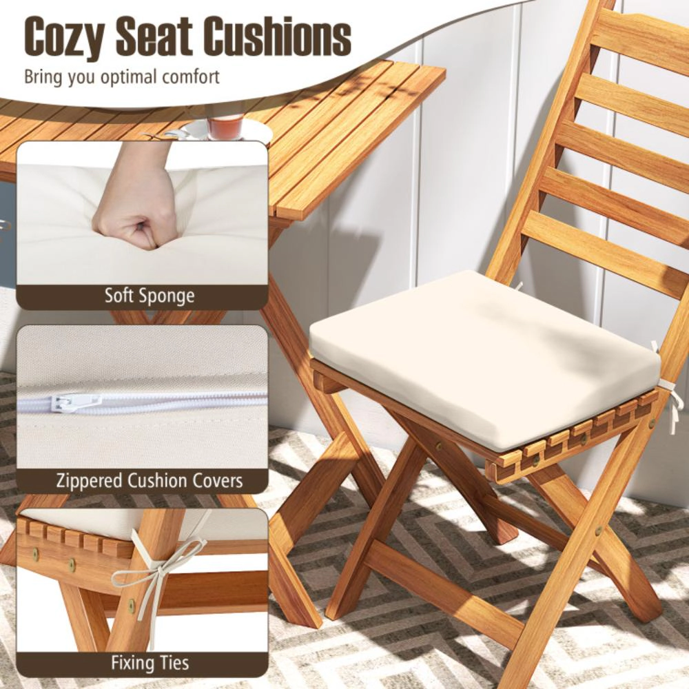 Hivvago Folding Chair Table Set With Soft Seat Cushions And Table-White