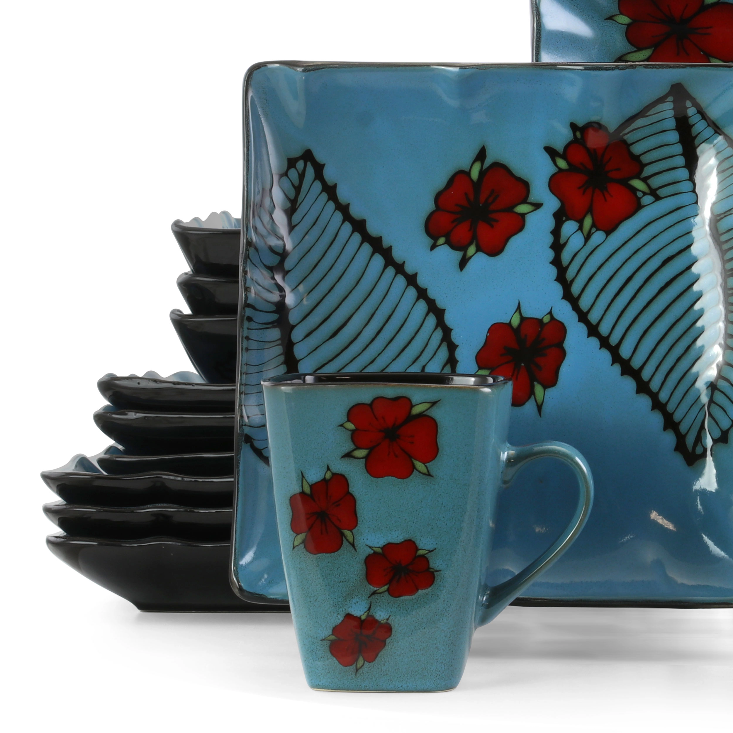 Elama Aloha Tide 16 Piece Luxurious Stoneware Dinnerware with Complete Setting for 4