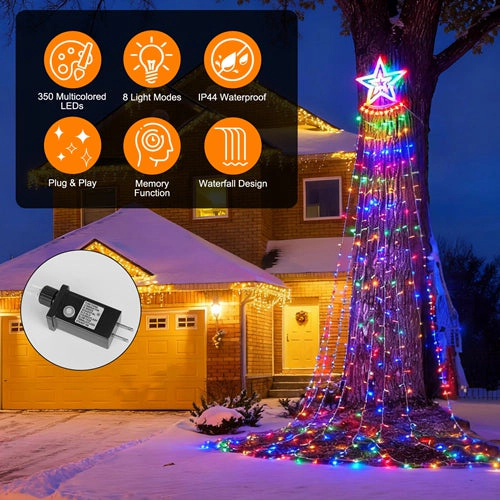 GBruno 350-LED Multicolor Christmas Star Waterfall Lights