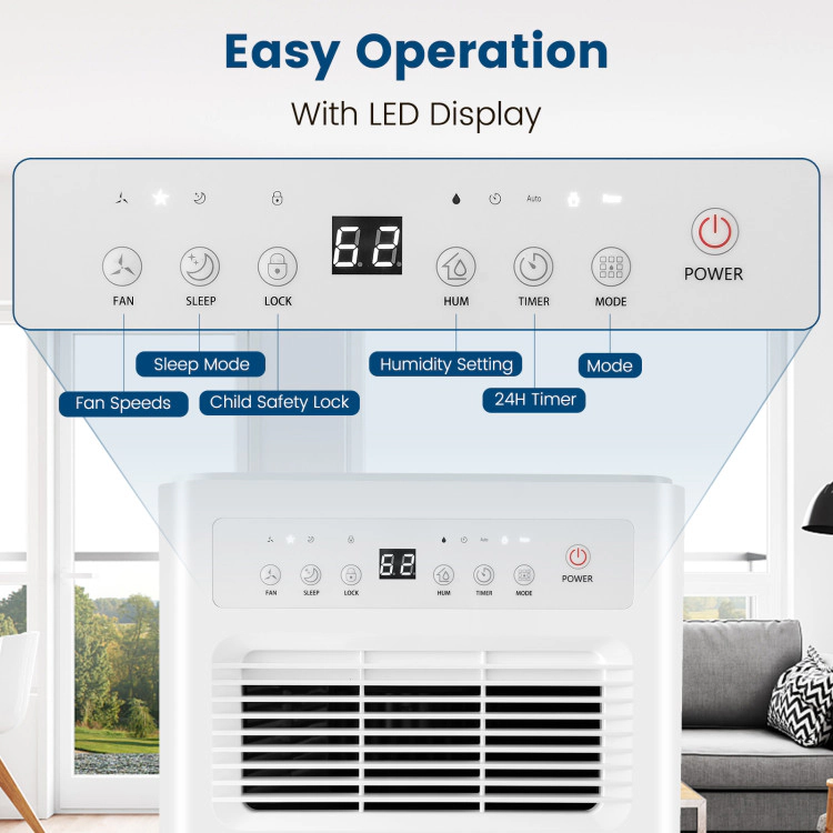 SUGIFT 32-Pint/Day Portable Dehumidifier for Rooms up to 2500 Sq Ft with 0.5-Gallon Tank and LED Control Panel Blue