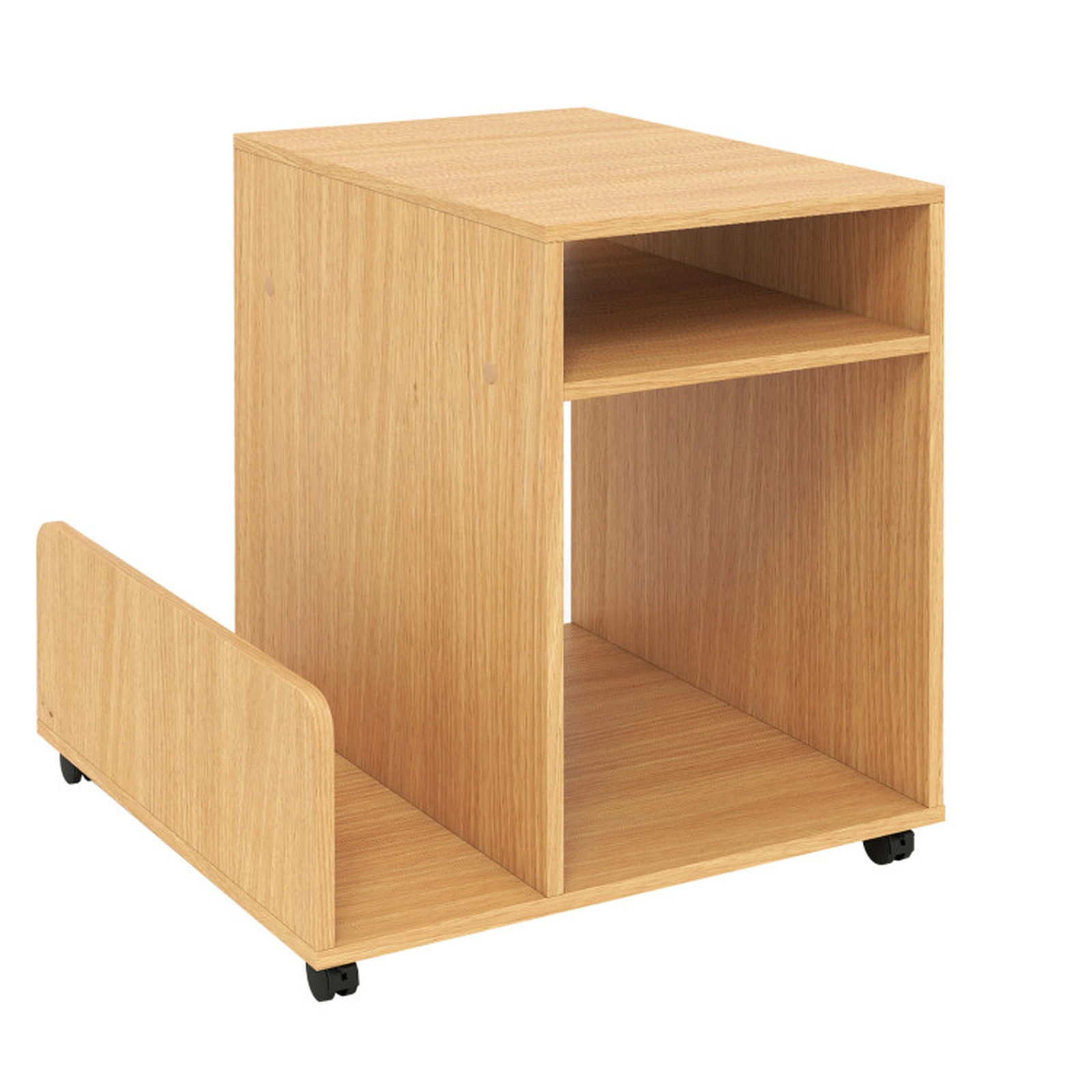 SUGIFT Rolling 3-Tier Mobile End Table with Side Storage Rack 22-lb Countertop Capacity Natural Coffee