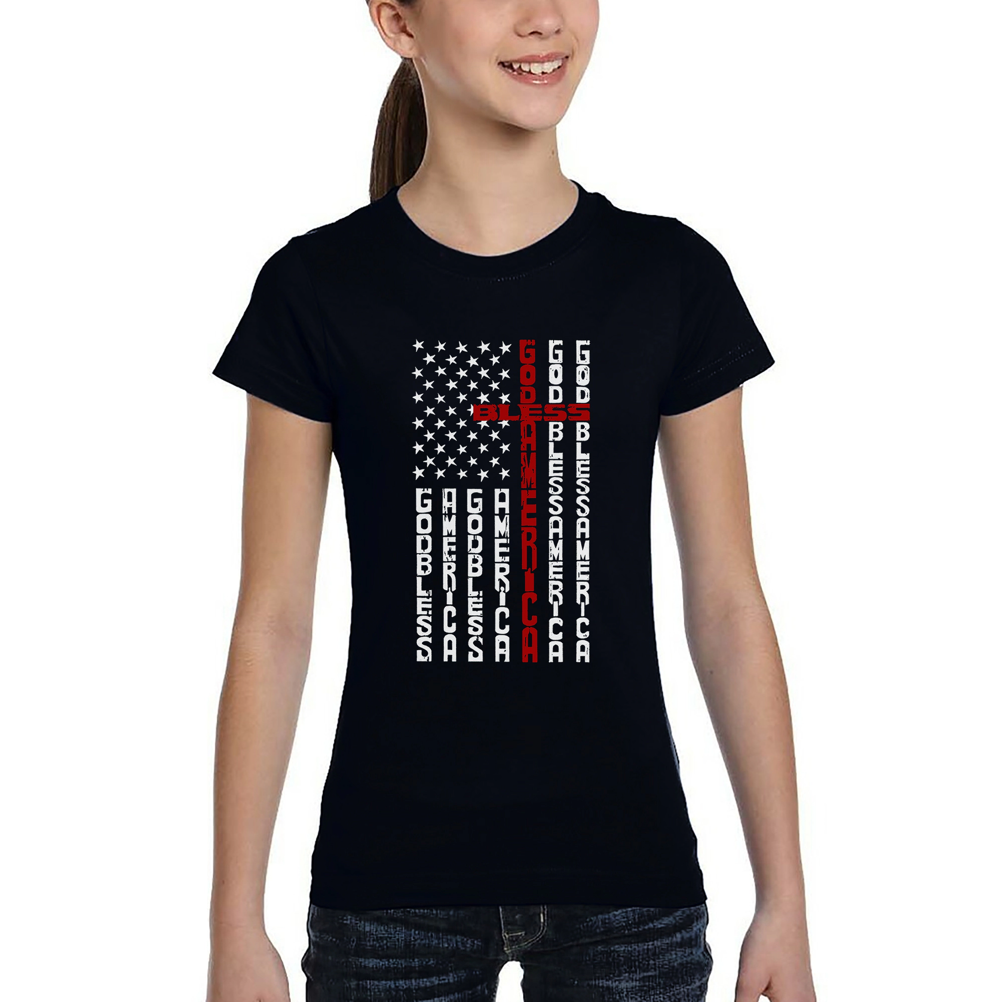 LA Pop Art Girls Word T-Shirt - Cross Flag