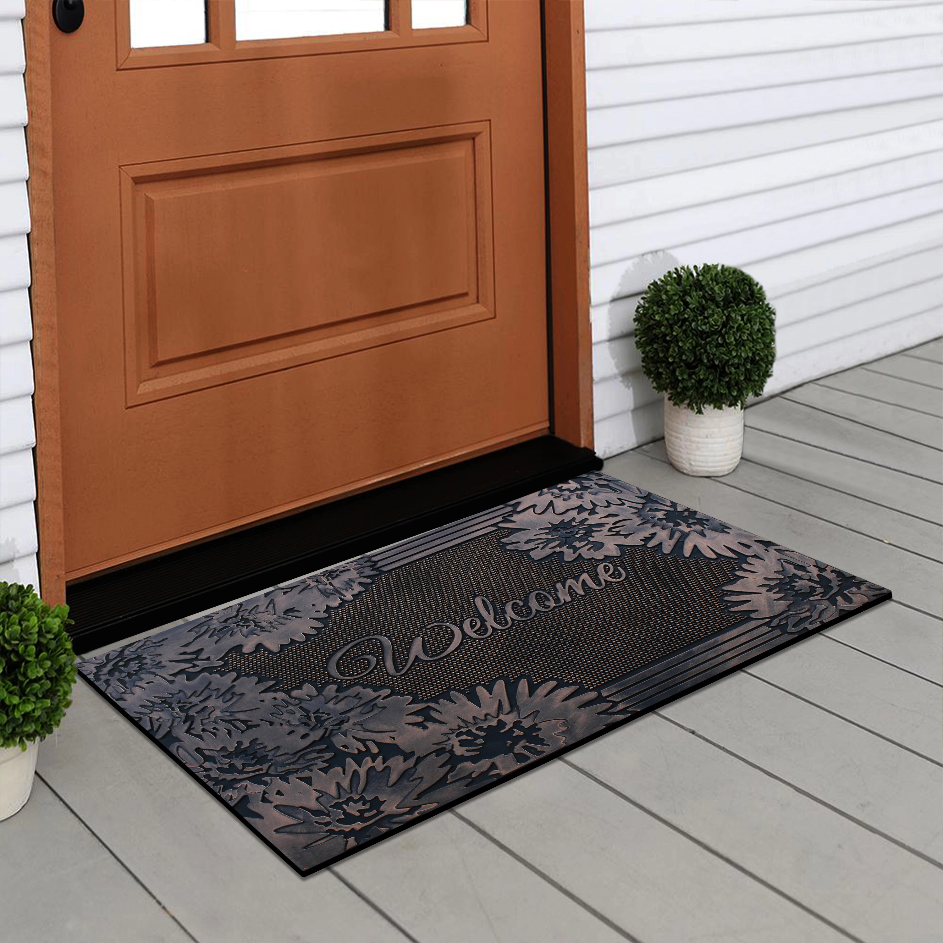 A1 Home Collections Floral Pin Rubber Welcome Doormat Non-Slip Front Door Entry Mat Indoor Outdoor 18 x 30 In