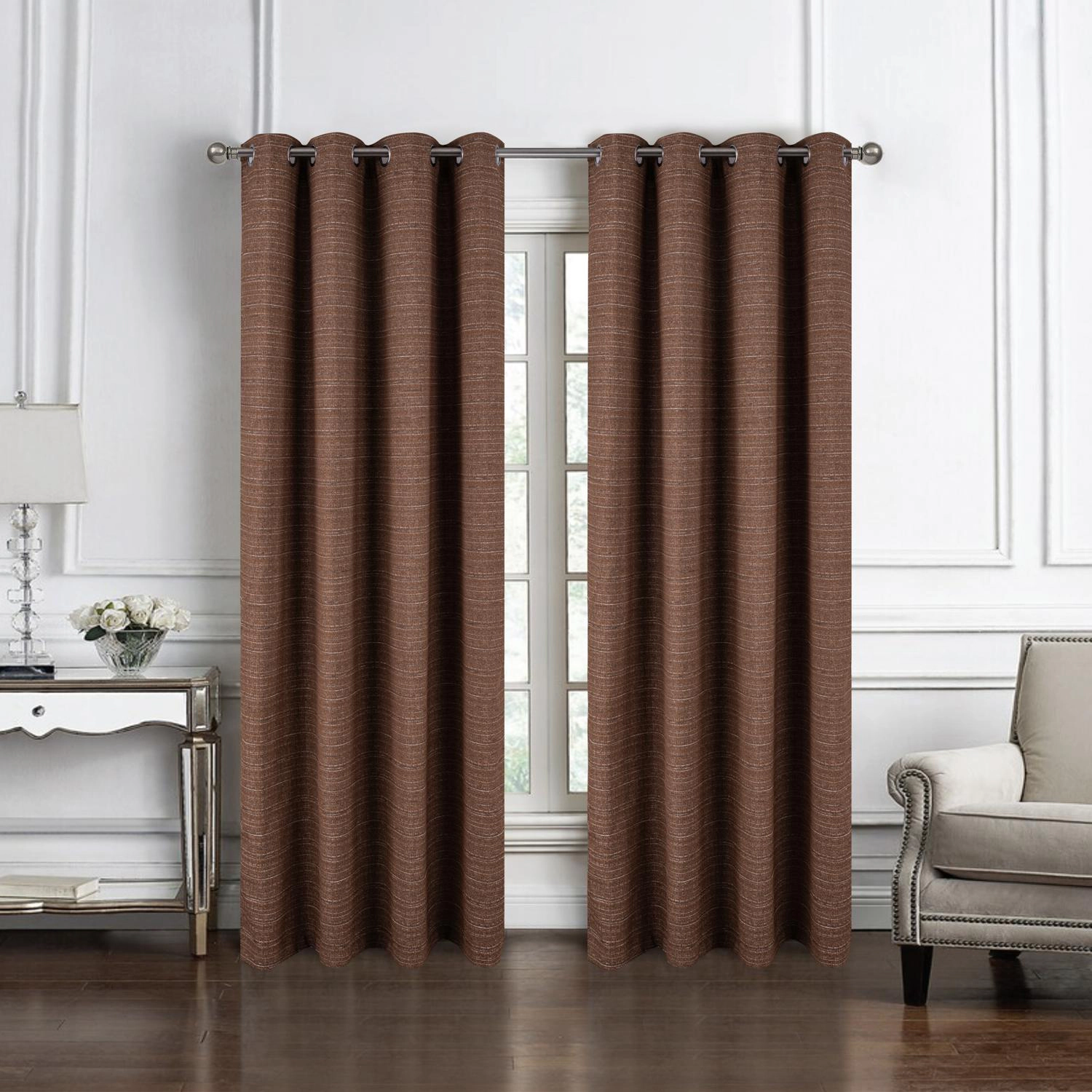 RT Designer Collection Kensington Jacquard Foam Backed Luxurious Decorative Grommet Curtain Panel 54" x 84" Coffee