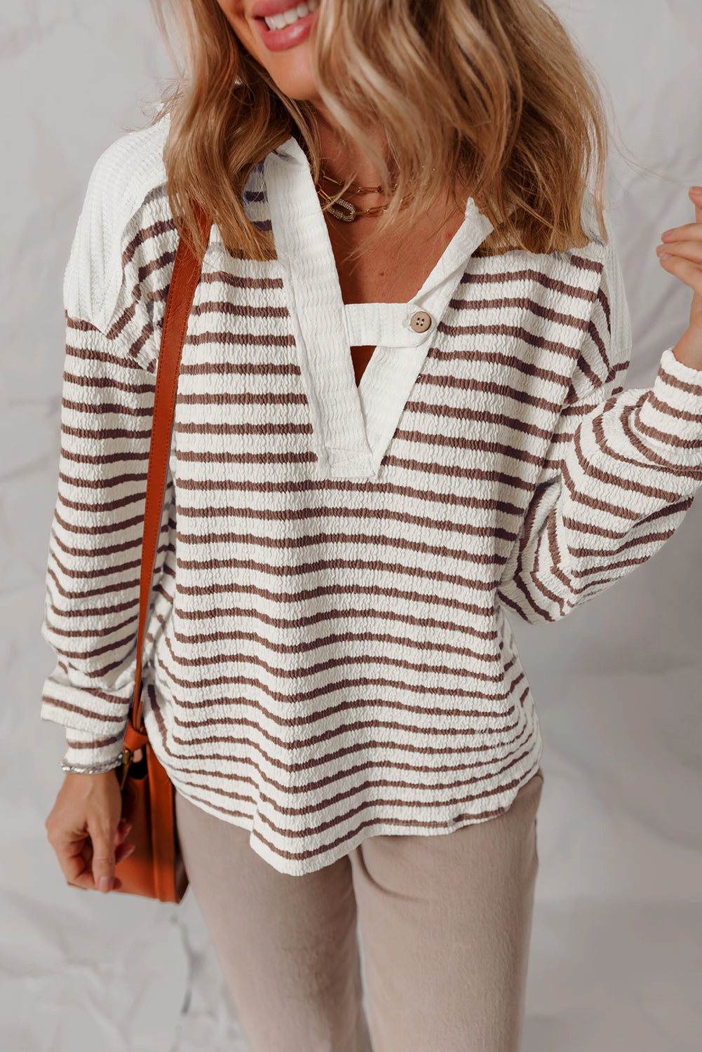 Threaded Pear Women's Ayla Stripe Textured Hooded Long Sleeve Top