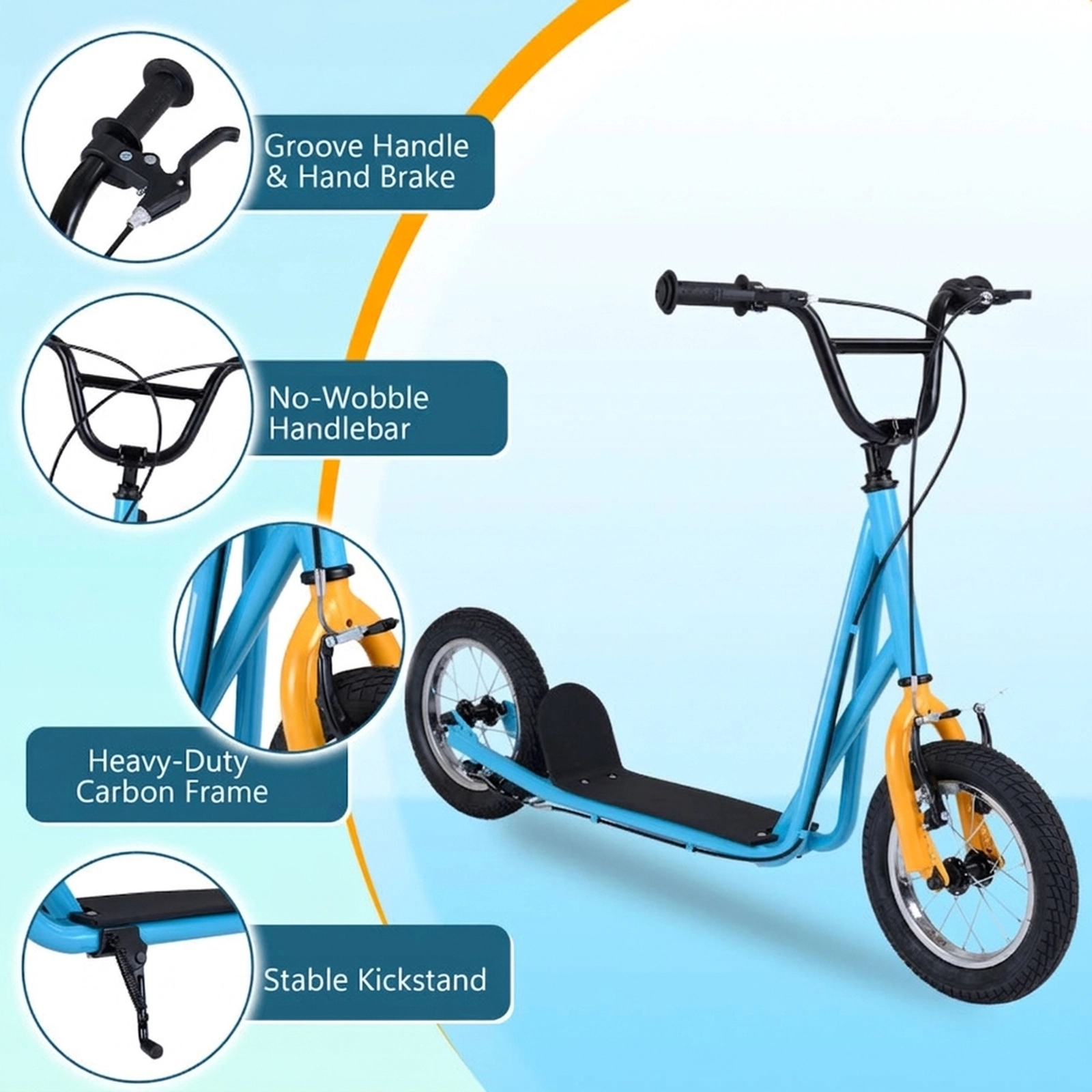 SUGIFT Height Adjustable Kid Kick Scooter with 12-in Air Filled Wheels 165-lb Capacity Ages 8+ Carbon Steel Frame Blue