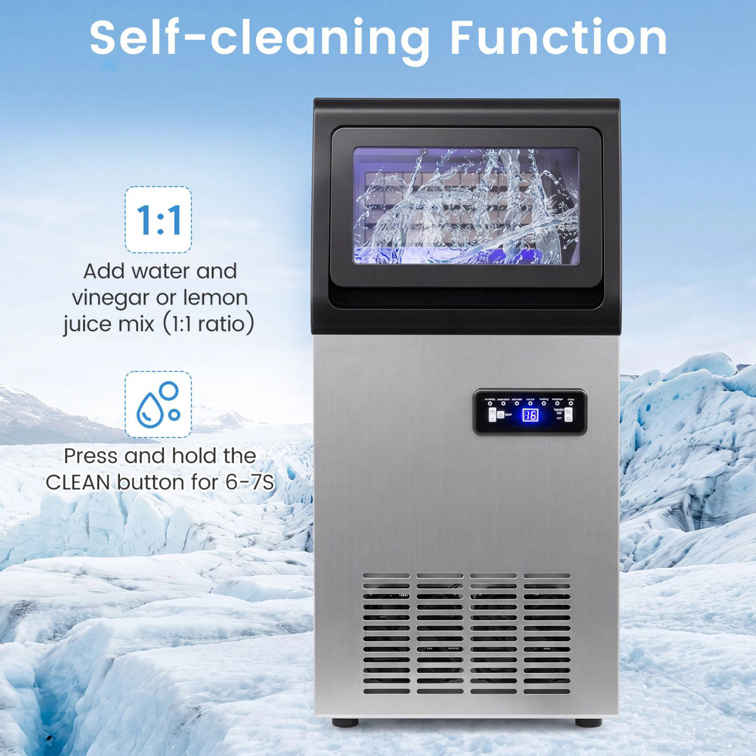 SlickBlue Silver - Black Ice Machine, 110 Lbs Daily, 36 Cubes