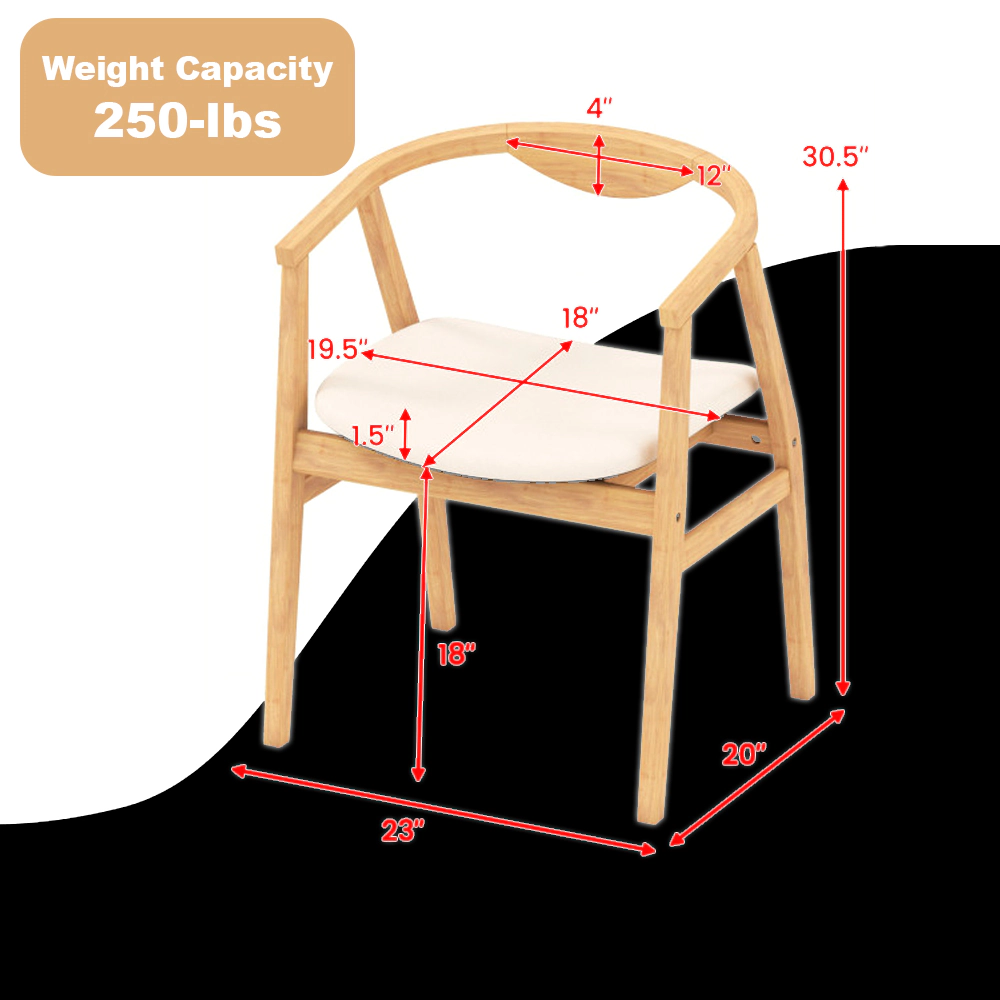 Hivvago Bamboo Accent Chair with Curved Backrest and Arm Supports -Set of 2