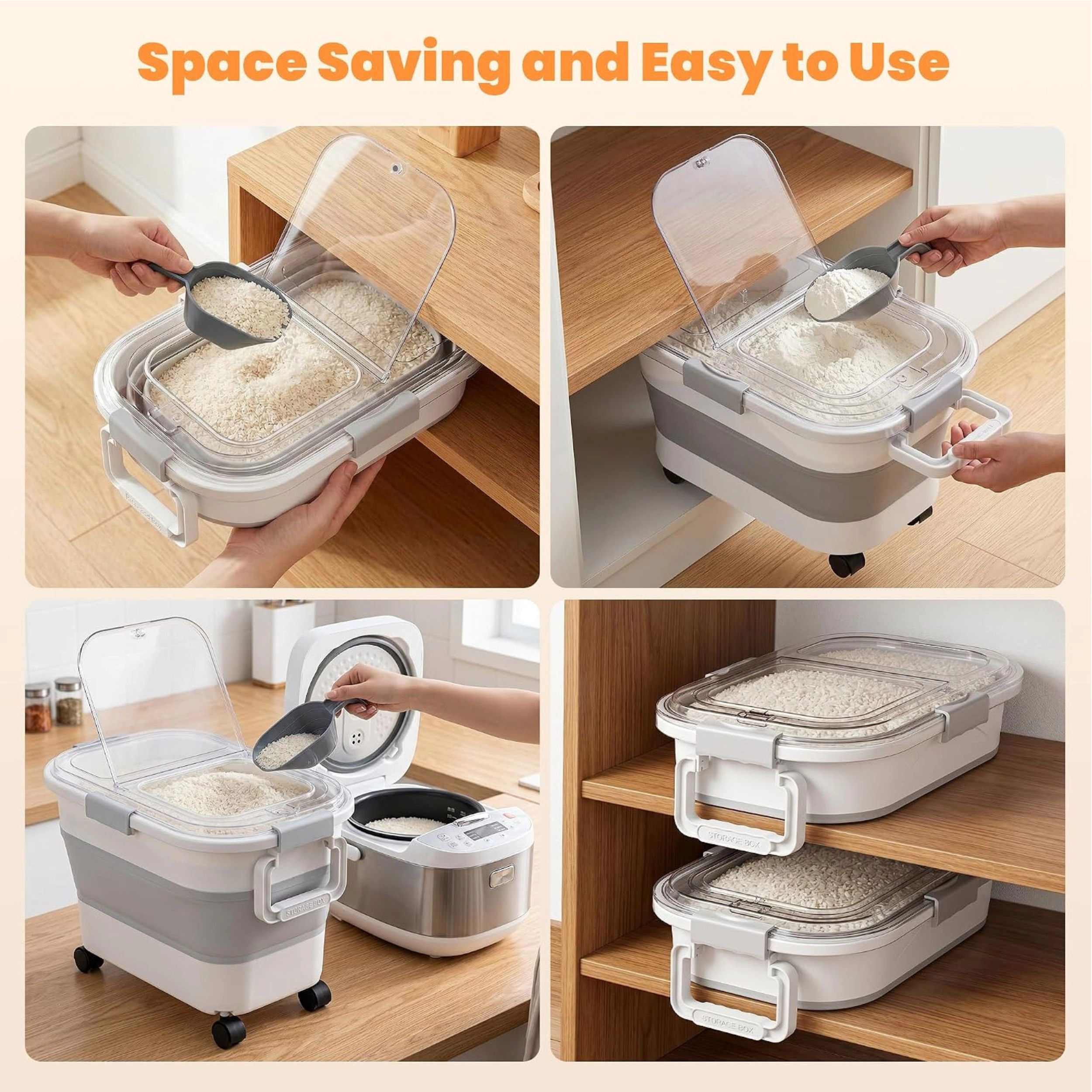 Stock Preferred Collapsible Airtight Rice Storage Container with Wheels Scoop and Measuring Cup 30 lbs