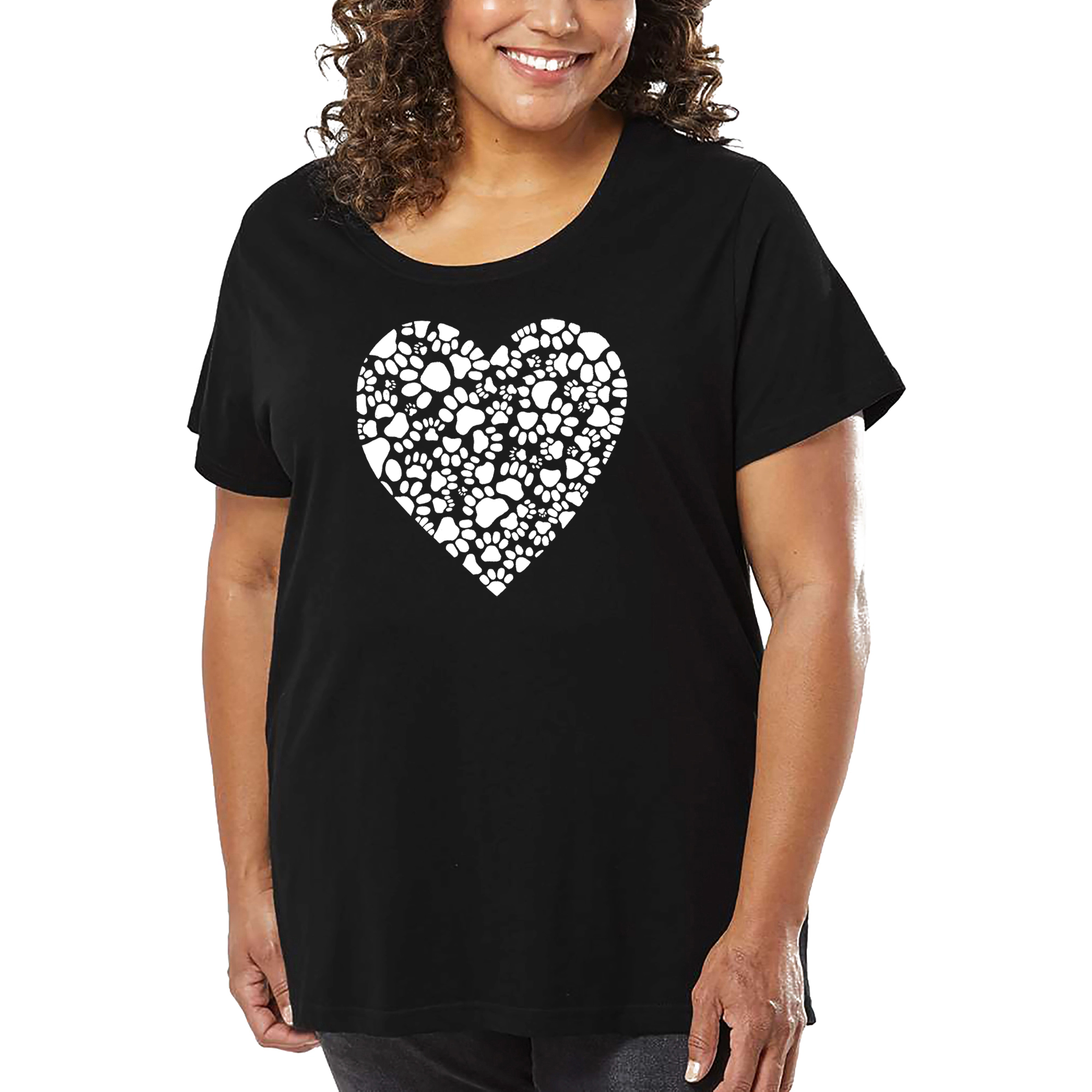LA Pop Art Women's Plus Word T-Shirt - Paw Prints Heart