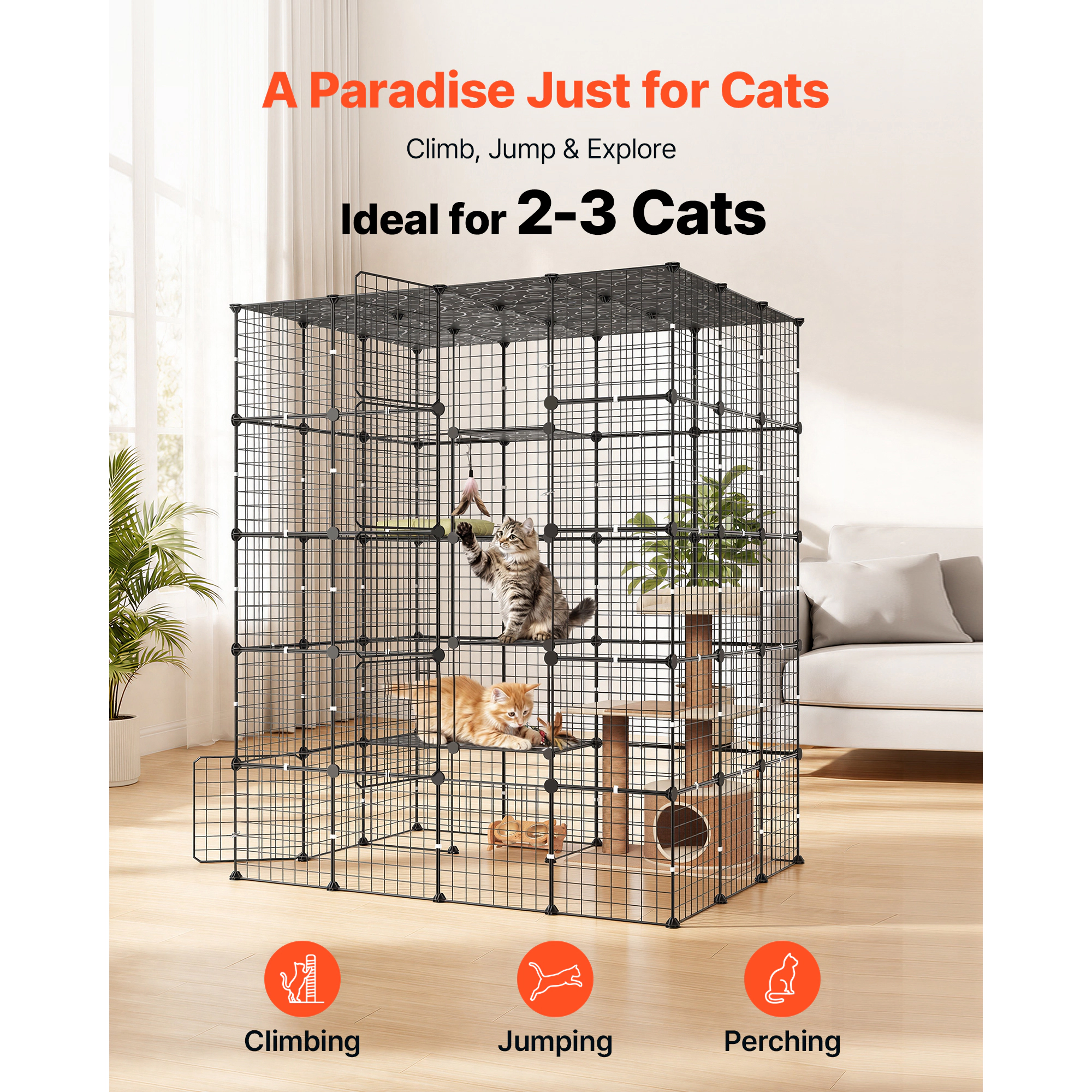 HONGGE Cat Cage Large DIY Cat Playpen Indoor Enclosure Detachable Metal Wire Kennel Crate with Exercise Place for Cats