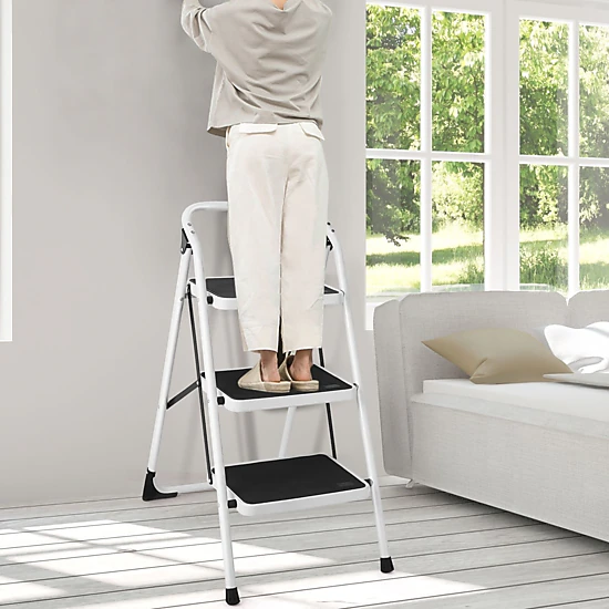 SlickBlue 3-Step Step Stool Ladder, Foldable, Anti-Slip Wide Steps