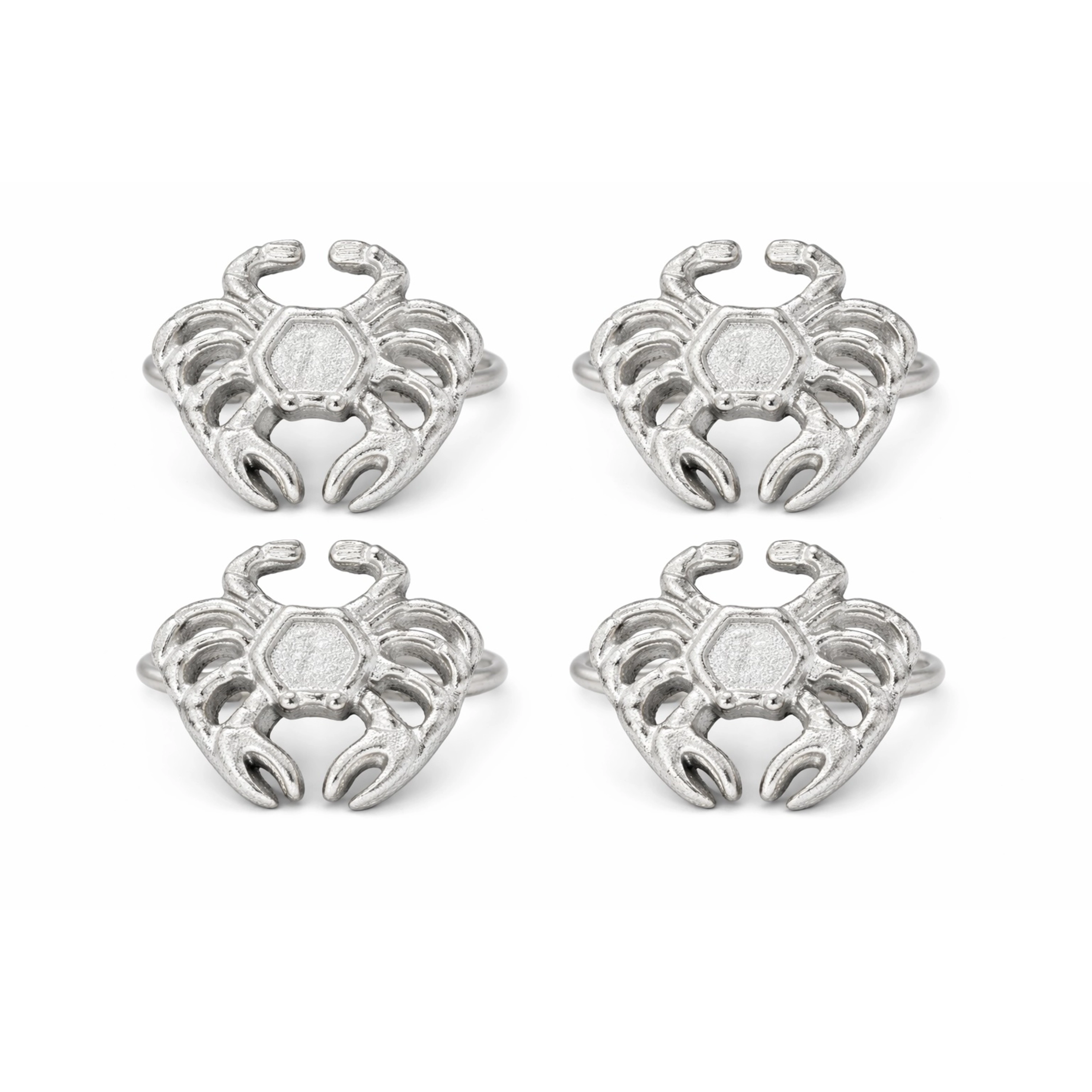 Dainty Home Crab Napkin Rings Set of 4, Silver Metal Table Décor
