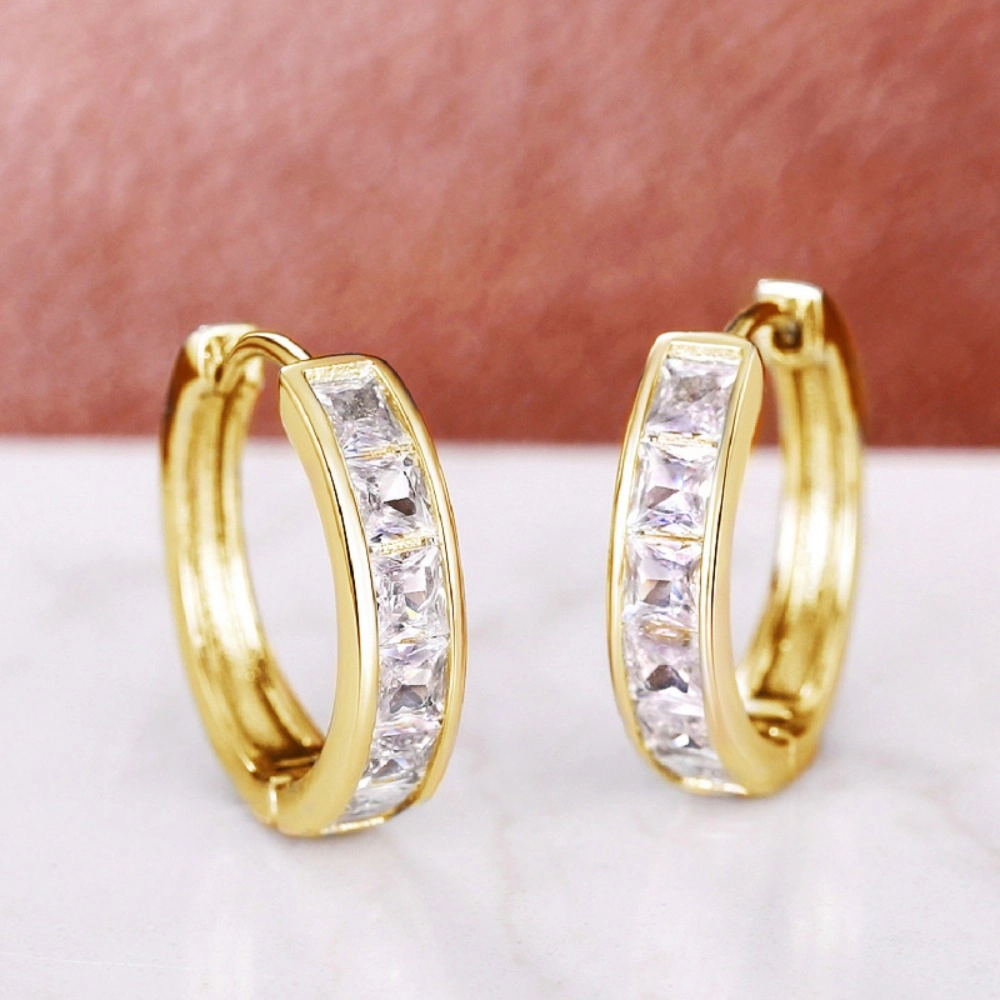 Fashion Princess Square Cubic Zirconia Hoop Earrings for Women