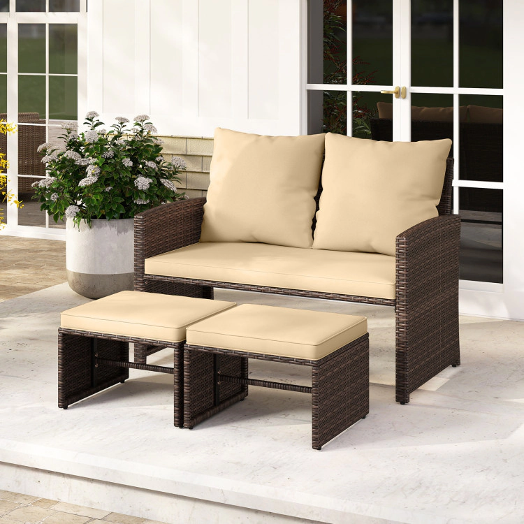 Hivvago 3 Pieces Outdoor Patio Pe Wicker Furniture Set With Cushions