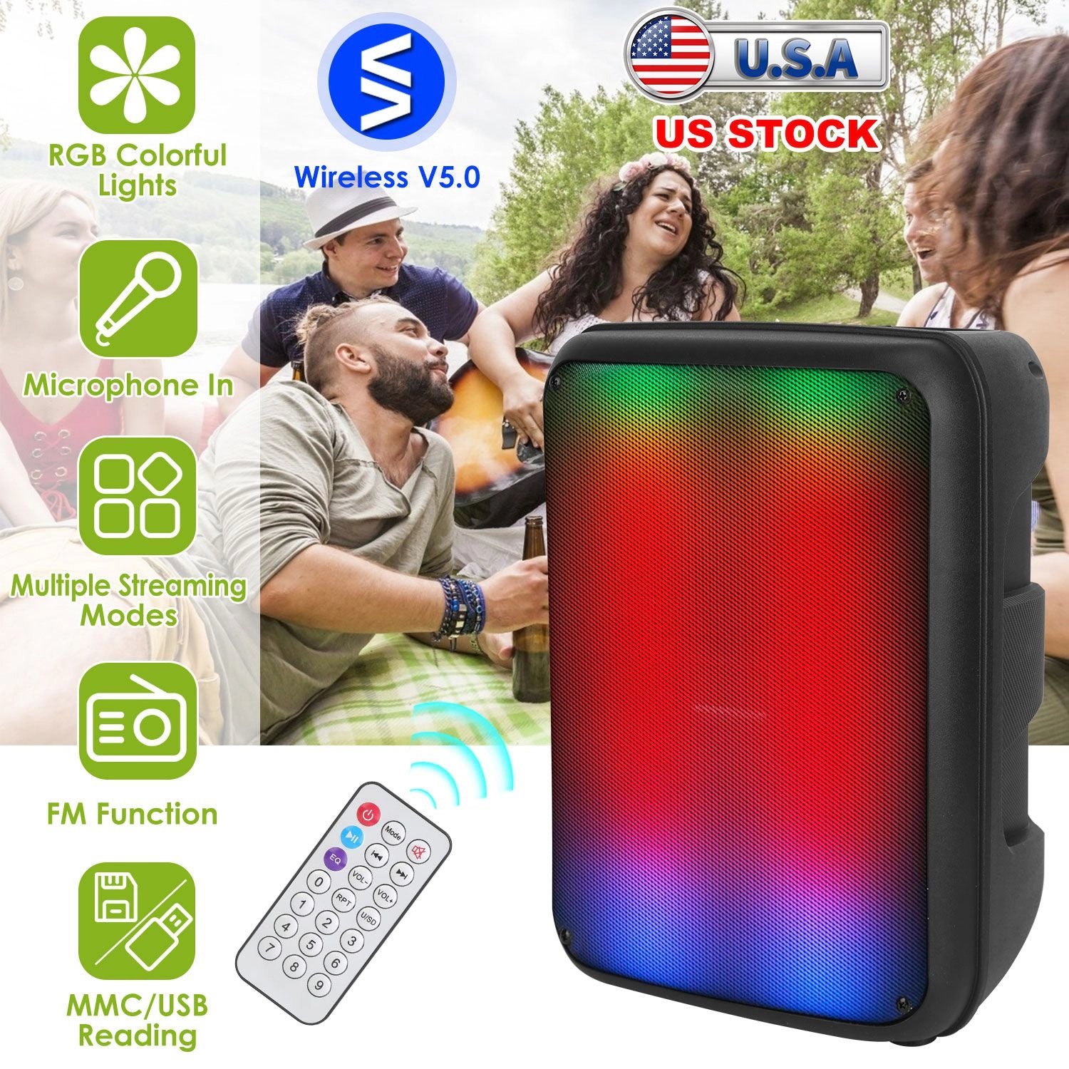 GBruno 8-Inch Wireless Party Speaker With RGB Lights