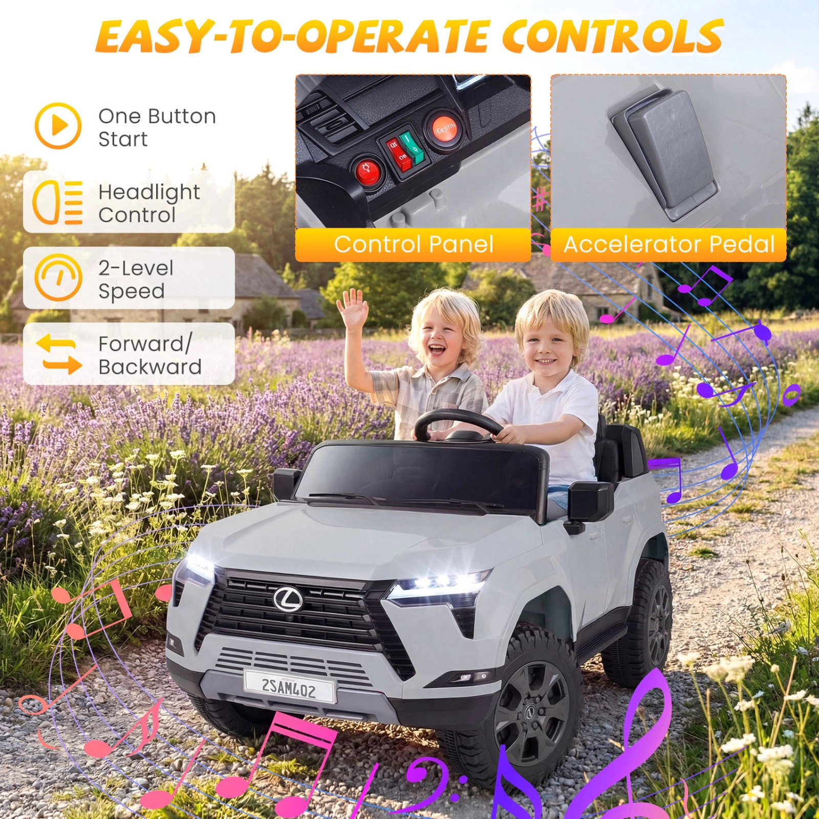 SUGIFT 24V 4WD Licensed LEXUS GX550 Ride-On Car with Remote 110-lb Capacity Ages 3+ Black Gray Pink White