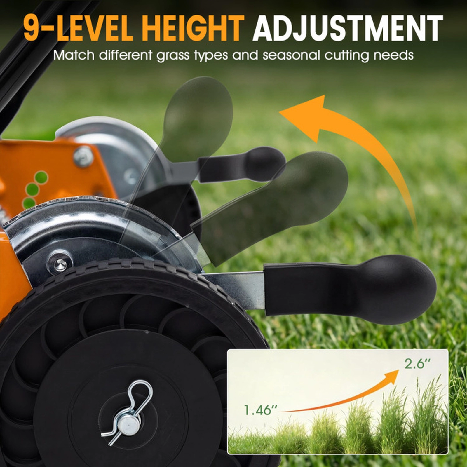 SUGIFT 18-in Push Reel Lawn Mower with 4-Position Height Adjustment Removable Grass Catcher Orange