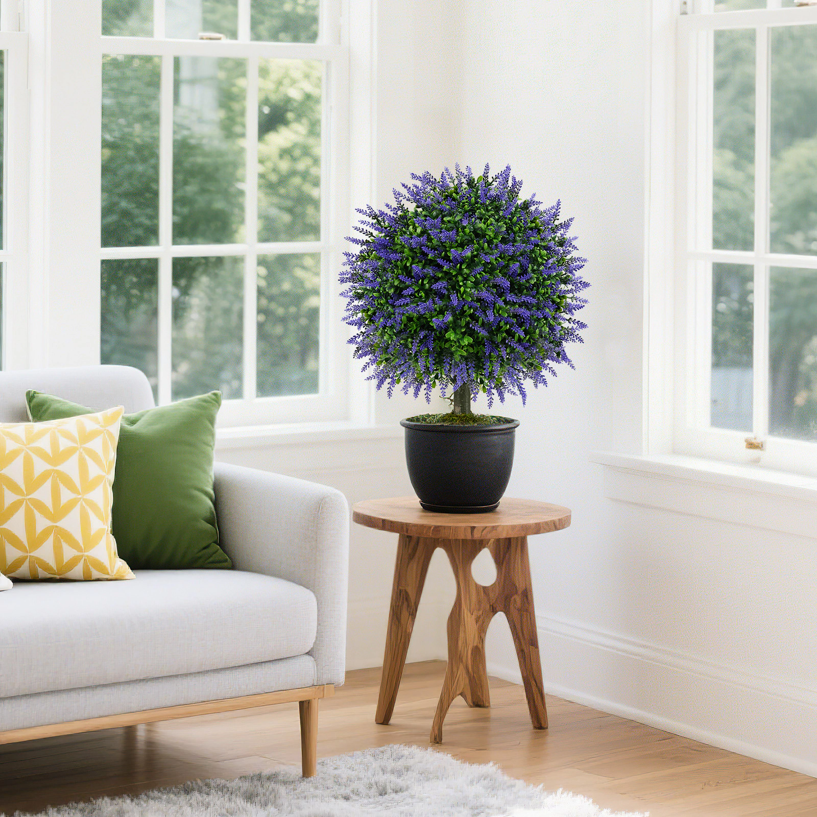 SlickBlue 2 Pieces Artificial Lavender Topiary Ball Trees with Purple Flowers for Indoor and Outdoor