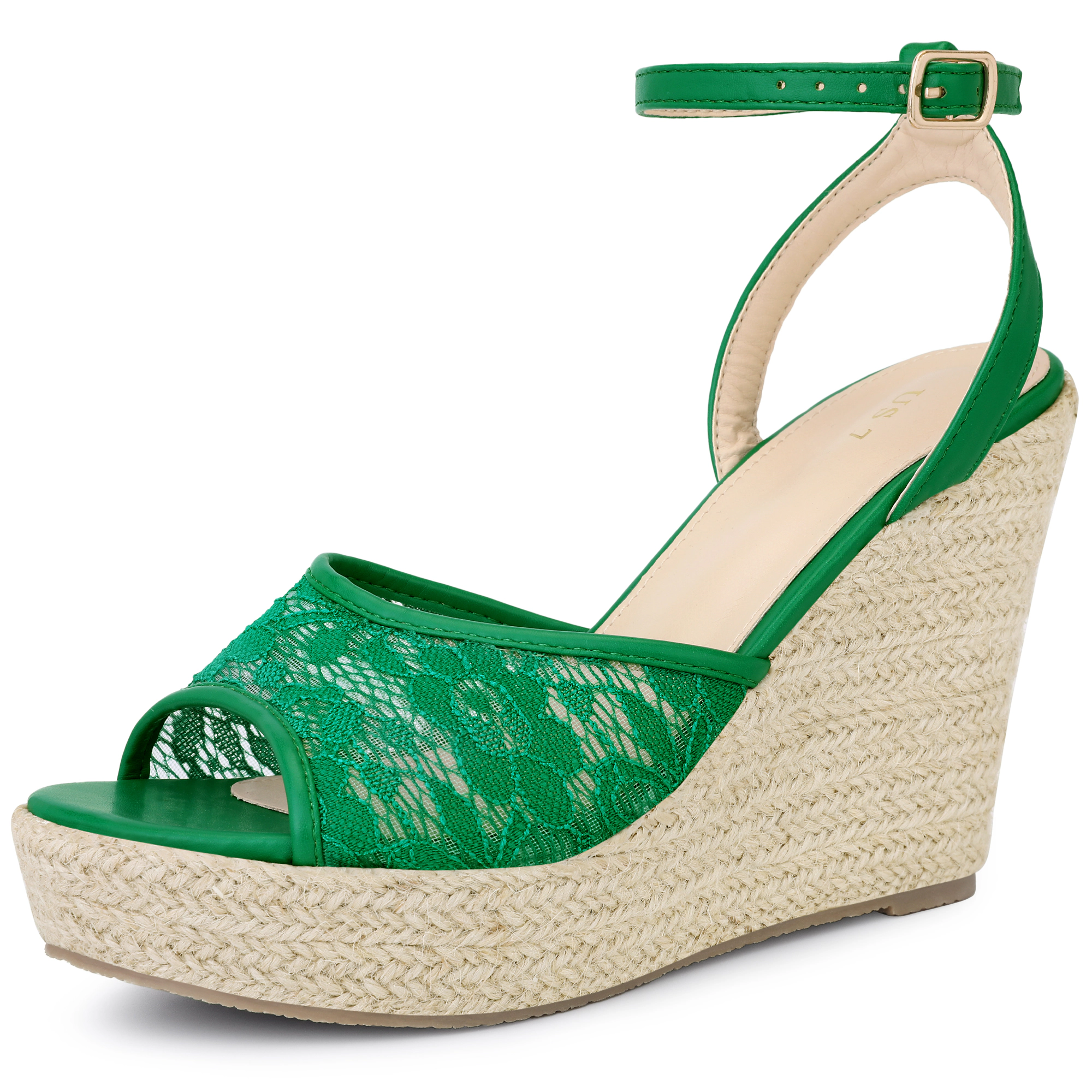 BLISSFUL STEP Women's Lace Wedges Platform Heel Espadrille Wedge Heels Sandals