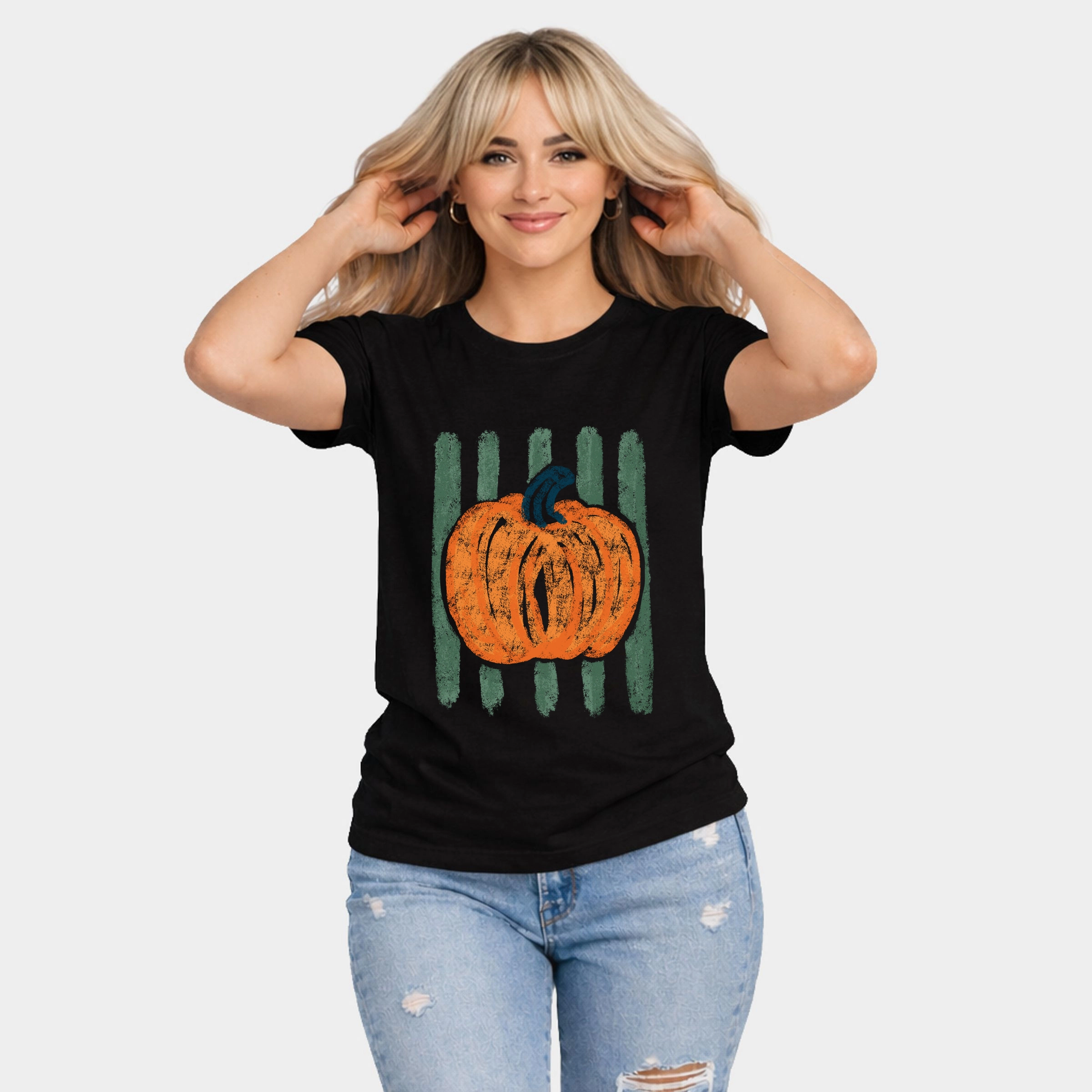 Simply Sage Market - Women's Short Sleeve Graphic T-Shirt Distressed Pumpkin Stripes
