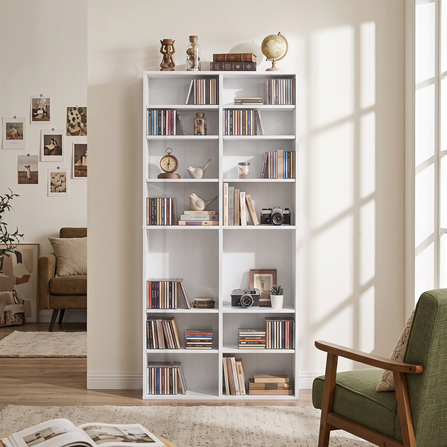 LJG 16 Compartment CD Storage Unit 54" Freestanding Open Display Shelf with 12 Removable Shelves
