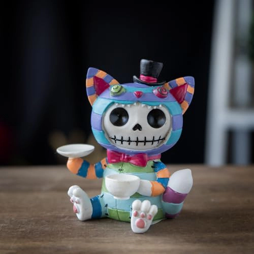Pacific Giftware Cheshire Cat Furrybones Collectible Figurine Signature Skeleton Figurine in Colorful Cat Costume 3 Tall
