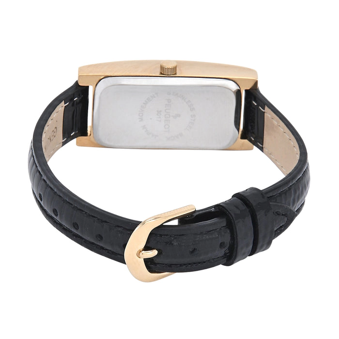 Peugeot Women's 35x18mm 14K Gold-Plated Rectangular Roman Numeral Watch with Leather Strap