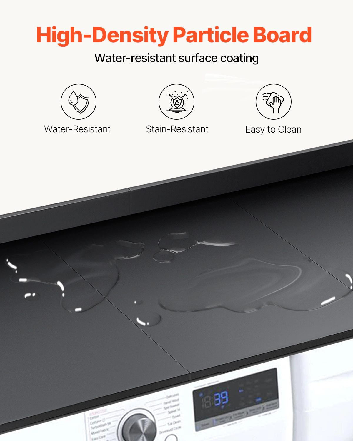 HONGGE Washer and Dryer Countertop, 54 x 27 Inch, Water Resistant Wood Top with Non-Slip Pads, Black