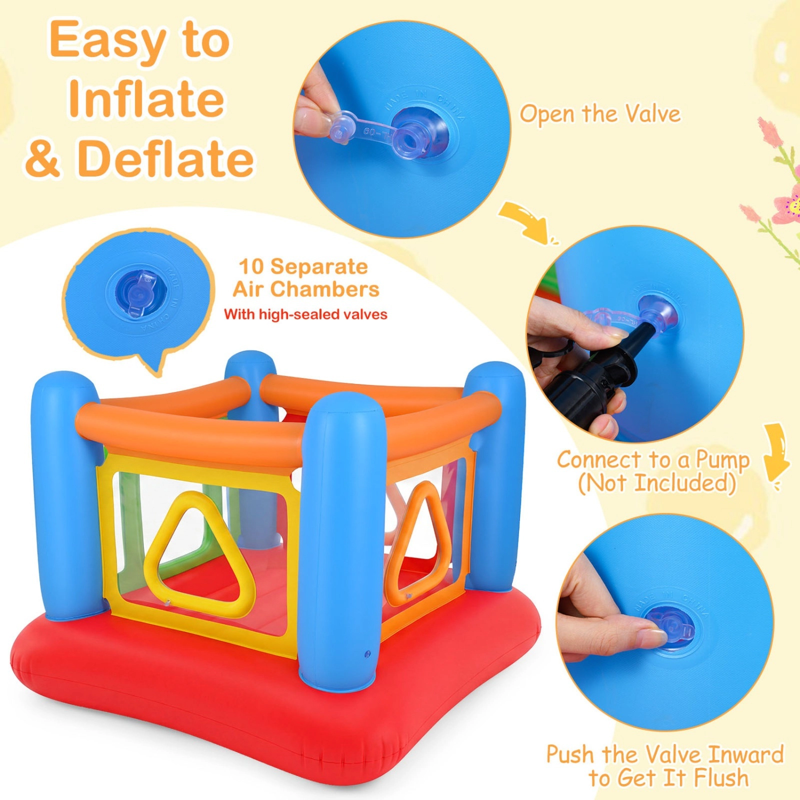 3-in-1 Blow Up Jumping House with Transparent Side Walls Ball Pit and Playpen for Kids 110-lb Capacity 63-in Blue