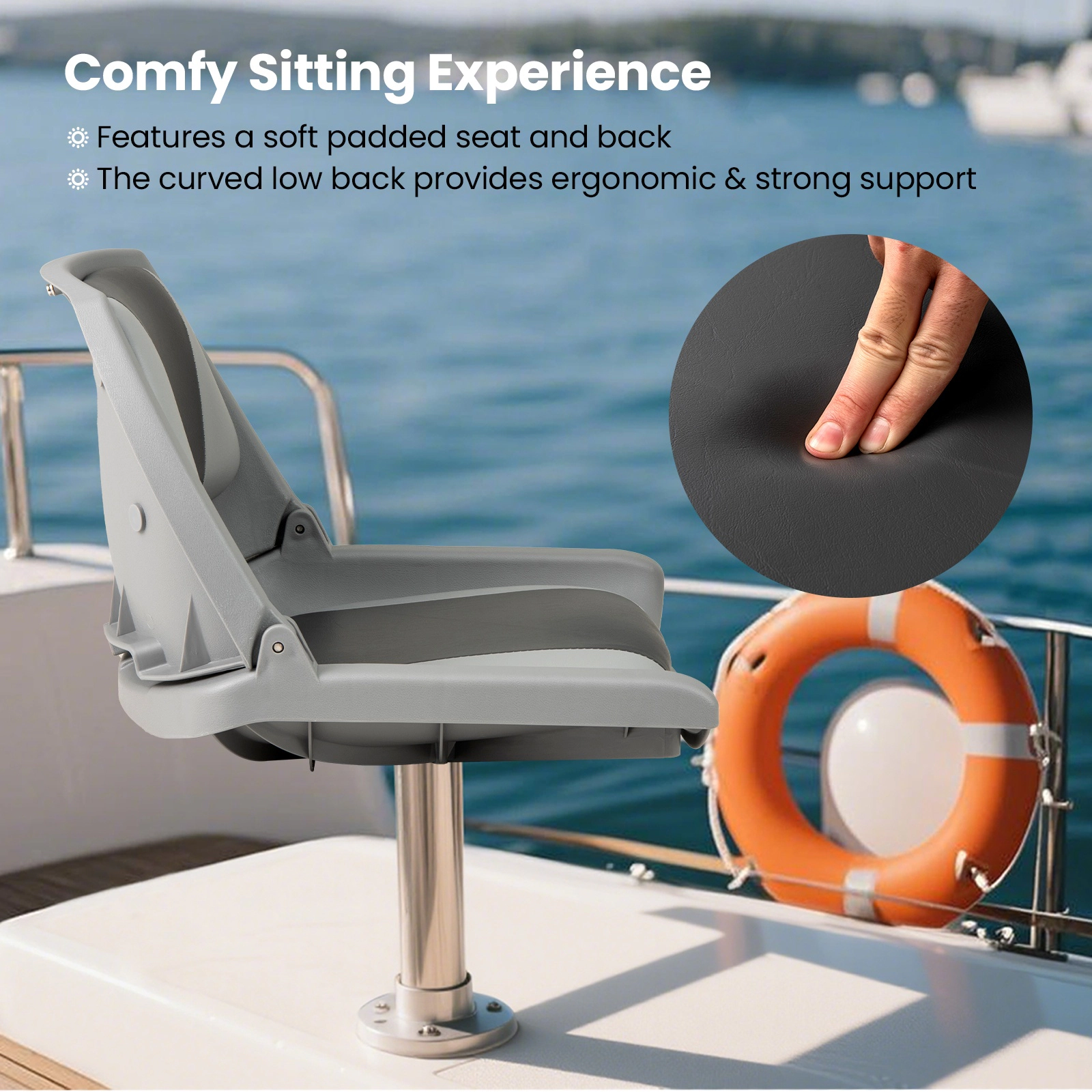 SUGIFT White Folding Low Back Boat Chair with Marine Grade PVC 20-in W 19.5-in D 15.5-in H 330-lb Seat Capacity