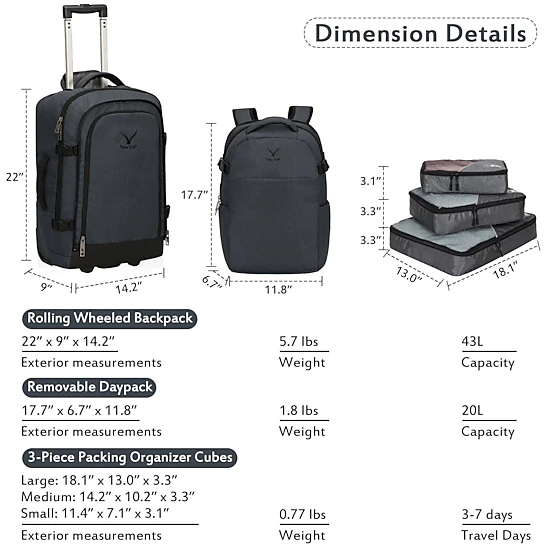 Hynes Eagle Unisex Rolling Travel Backpack Set (63L) - JCPenney