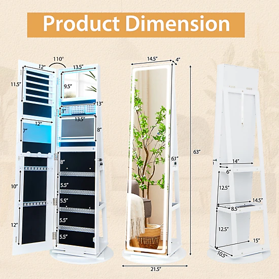 Hivvago Freestanding Jewelry Storage Cabinet with LED Lights