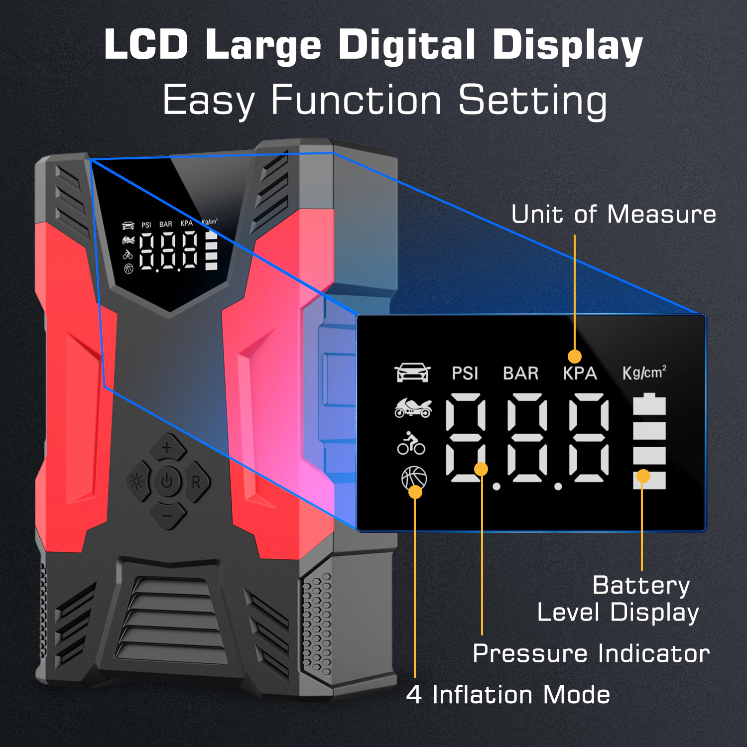 Alpha Digital 3000A, 7L Gas/5L Diesel, 150PSI Air Comp - Car Jump Starter/Tire Inflator