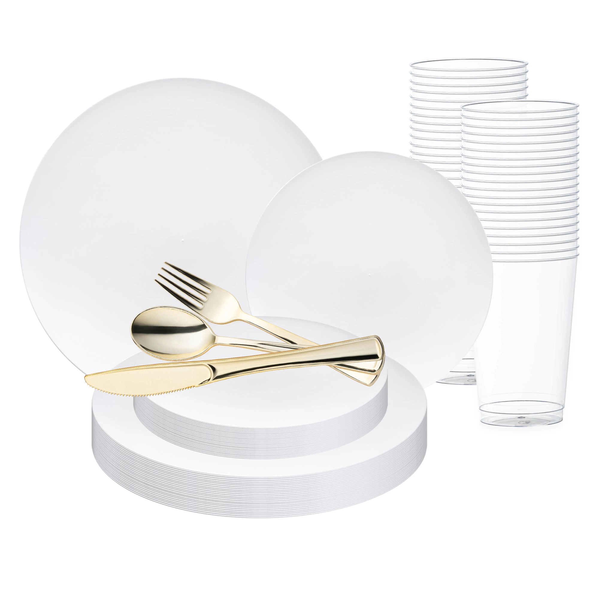 Smarty Had A Party Solid White Organic Round Disposable Plastic Wedding Value Set