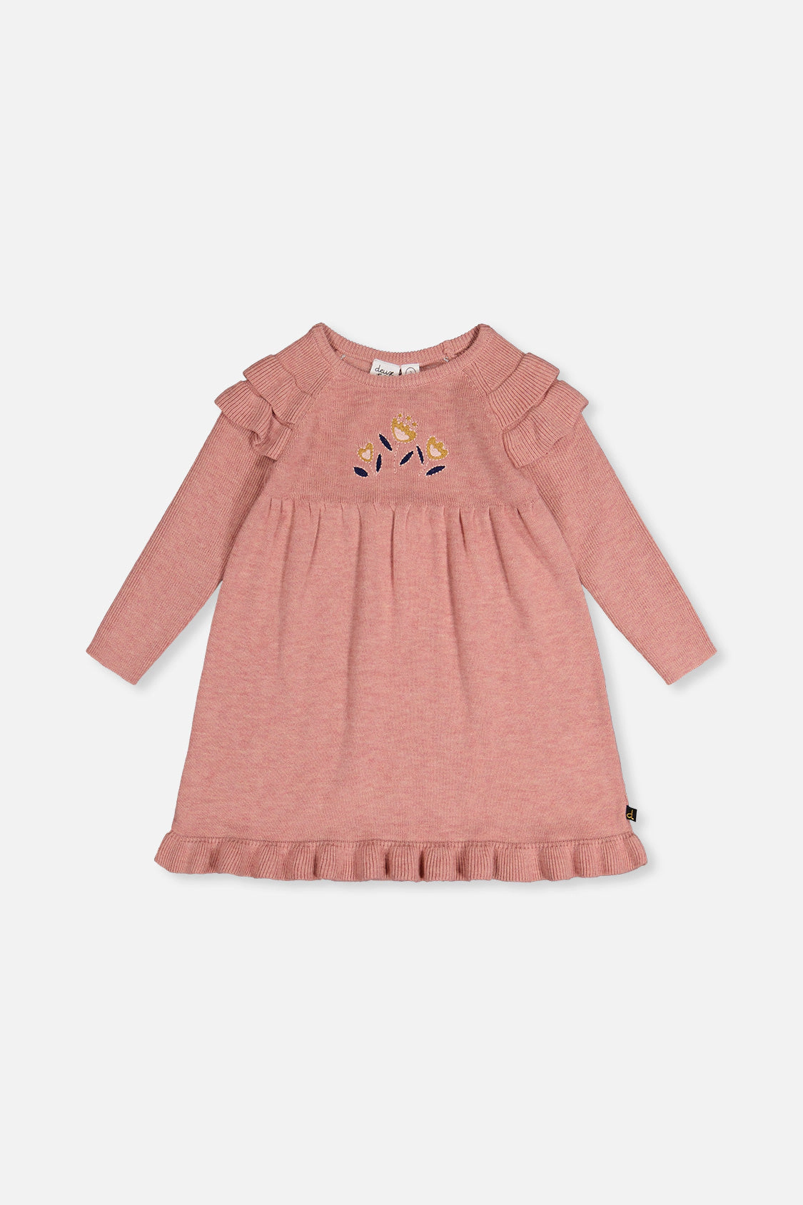 Deux par Deux Girls Ruffled Floral Detail Knitted Dress