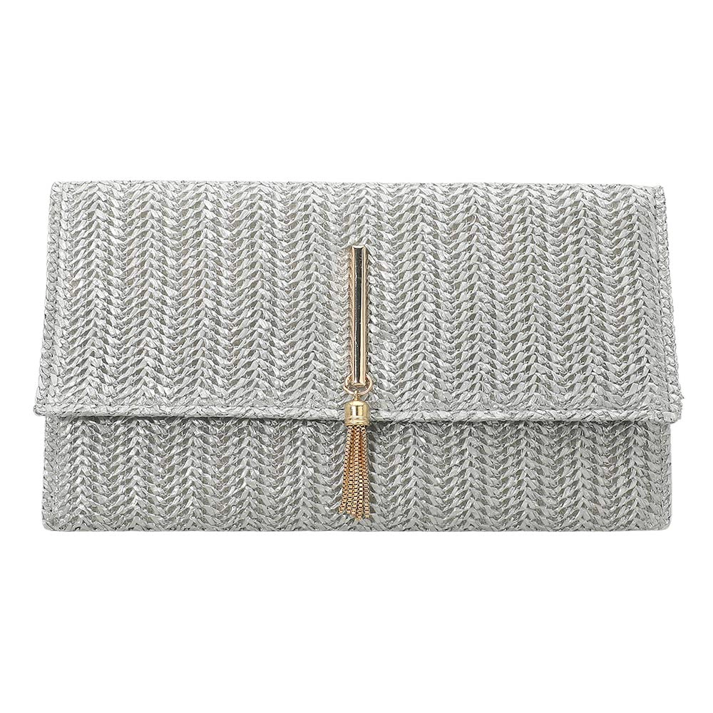 Fashnzfab Raffia Woven Envelope Flat Clutch Crossbody Bag