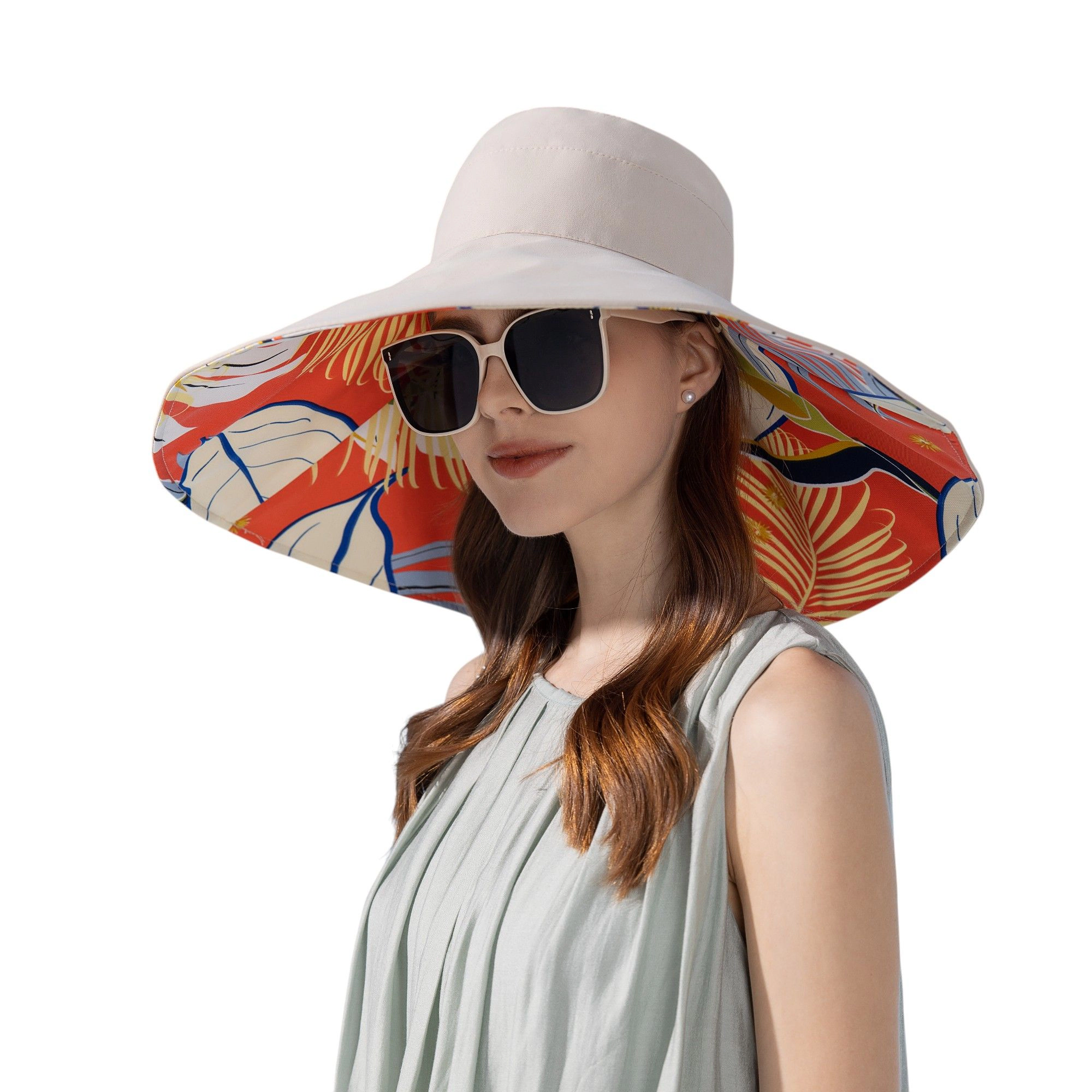 Anna-Kaci Women's Wide Brim Floppy Sun Hat with Colorful Printed Underside UV Protection Lightweight Foldable Design