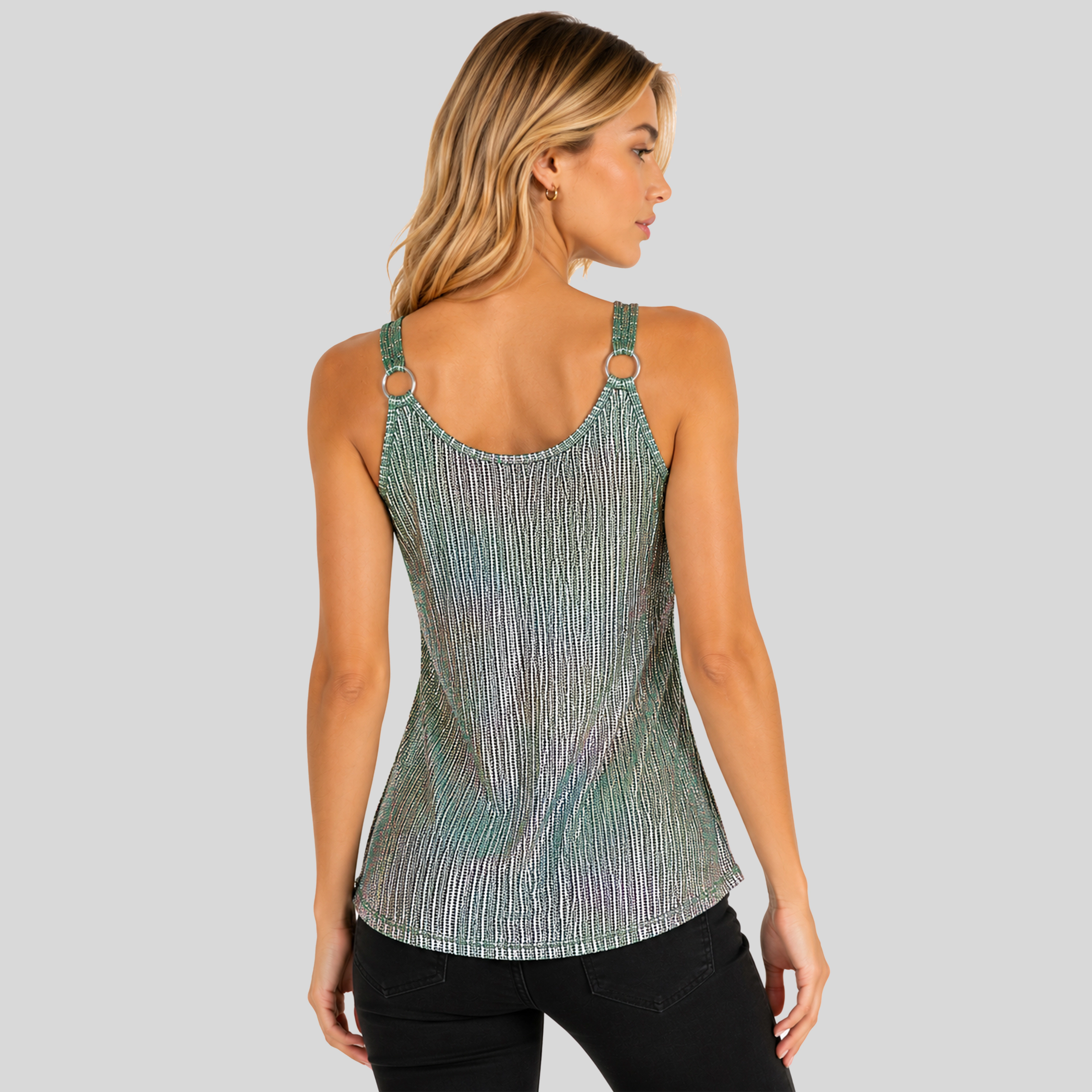 Artyska Women’s Shimmer Pleated Scoop Neck Camisole Party Top
