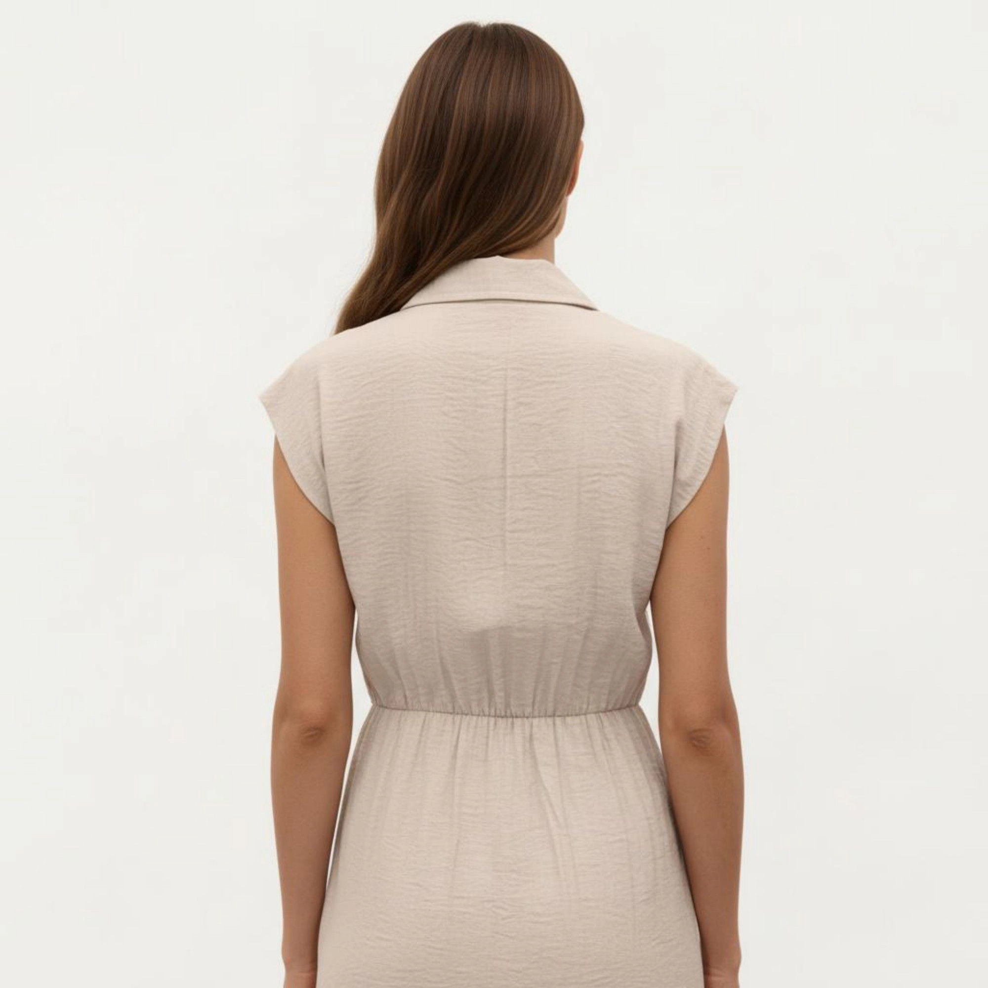 Anna-Kaci Women's Sleeveless Button Front Collared Neck Relaxed Fit Flowy Silhouette Midi Dress
