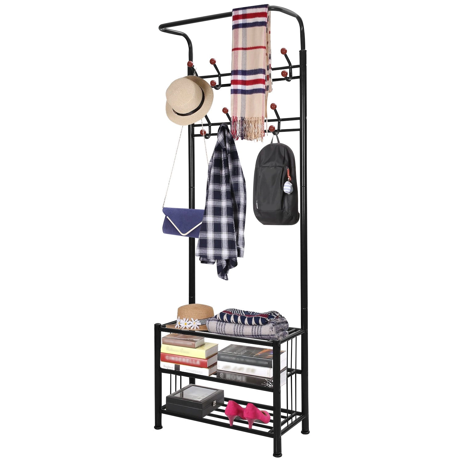 NEW Home Unisex Metal 3-Tier Entryway Hall Tree
