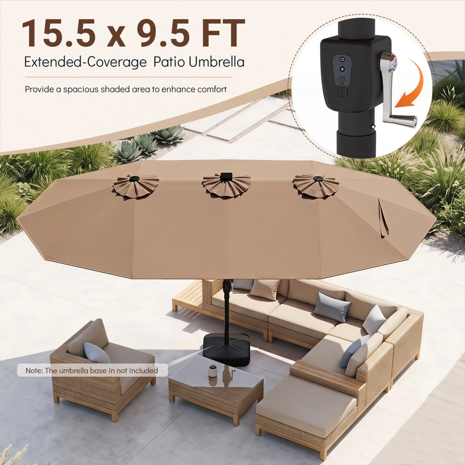 SUGIFT 144 Solar LED Lights and 12 Ribs 15.5 FT Extra-Large Double-Sided Patio Umbrella