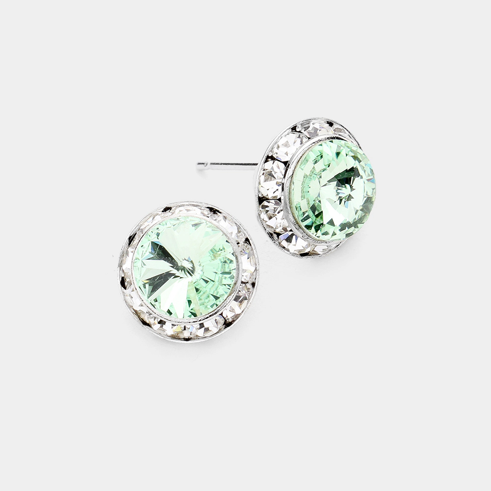 FASHNZFAB Rivoli Cut Genuine Crystal Round Stud Earrings