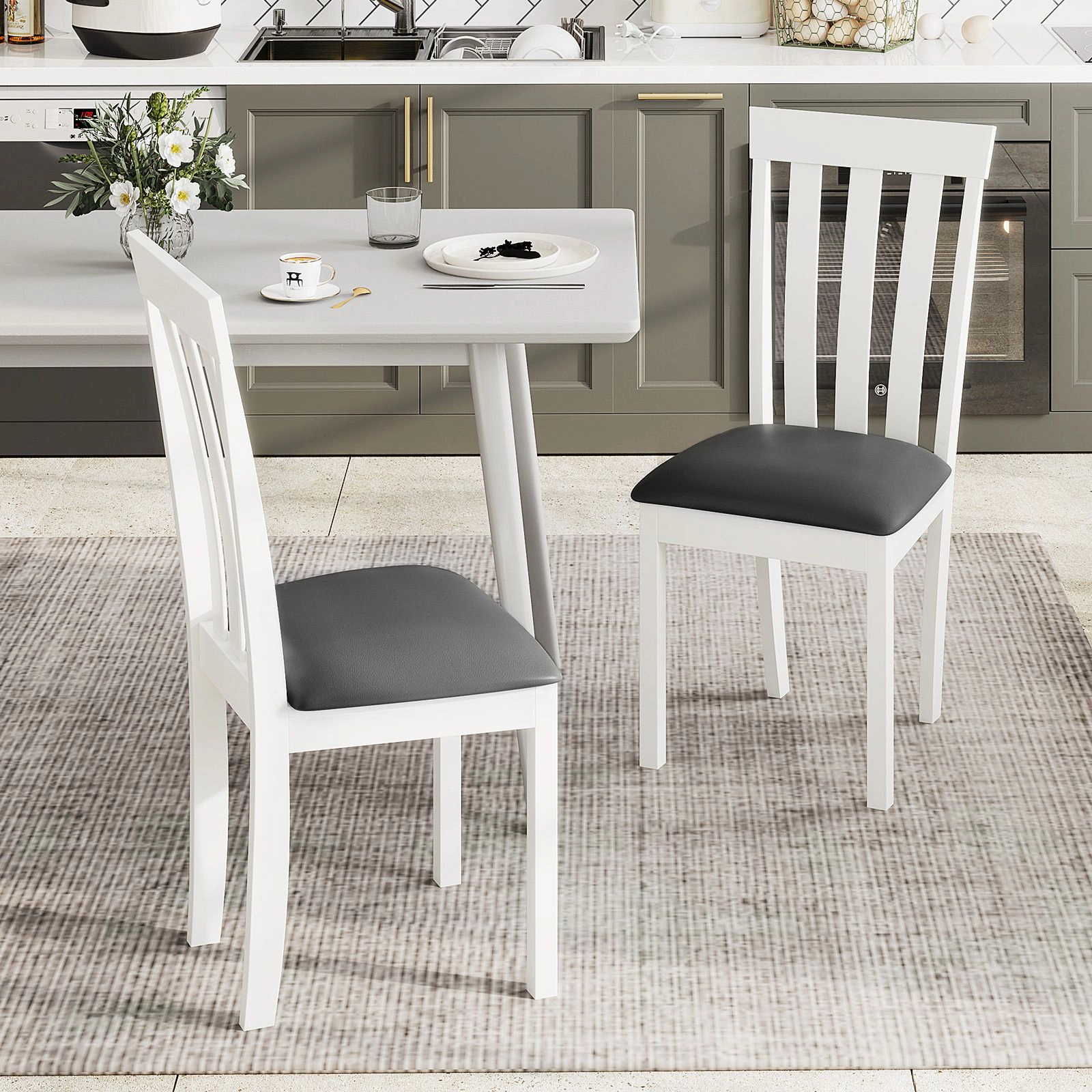 SlickBlue Set of 2 Rubber Wood Dining Chairs with Padded Seat