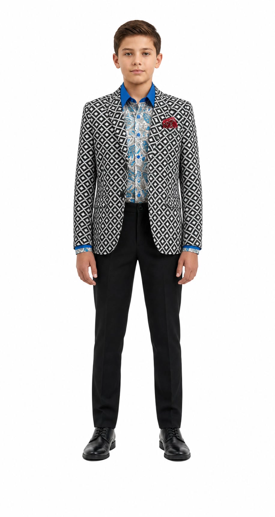 Elie Balleh Boys Slim Fit Stamp Boucle Blazer