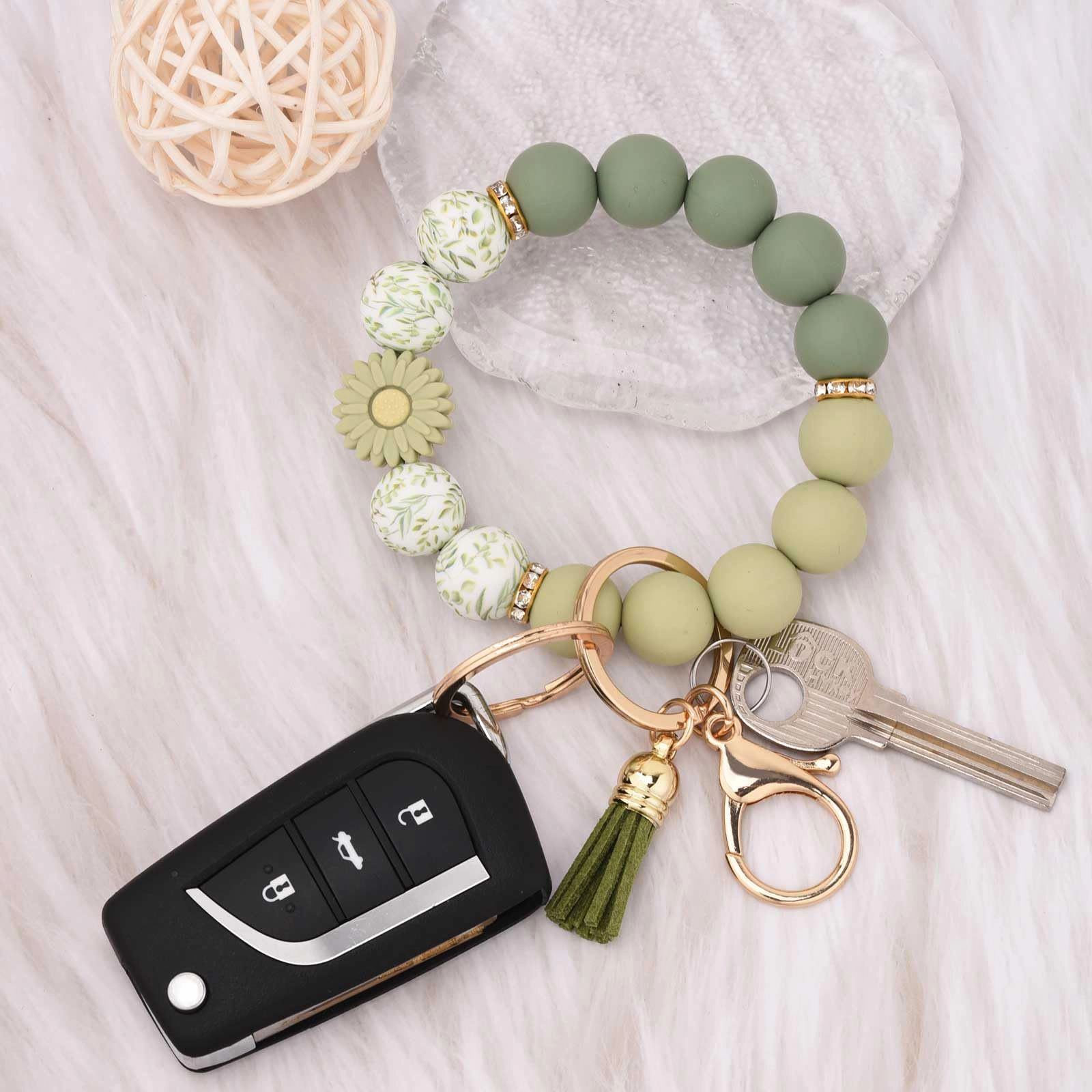 Wardrobe Whimsy Silicone Beaded Keychain Wristlet Key Ring Cute Car Chain