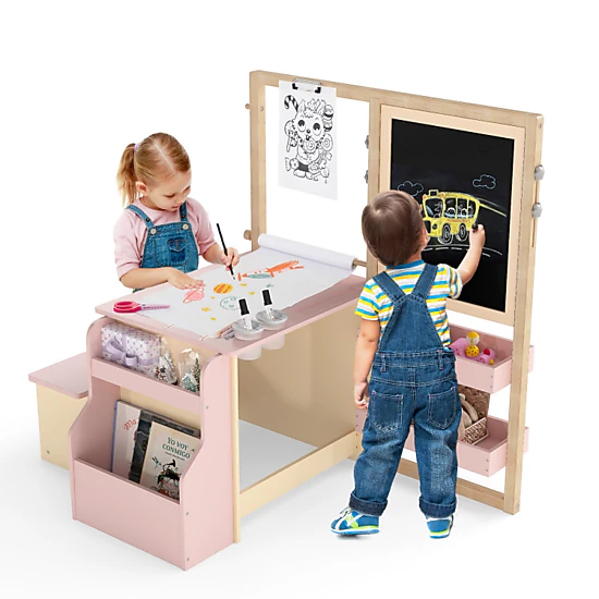 Hivvago Kids Art Center Wooden Table Bench Set