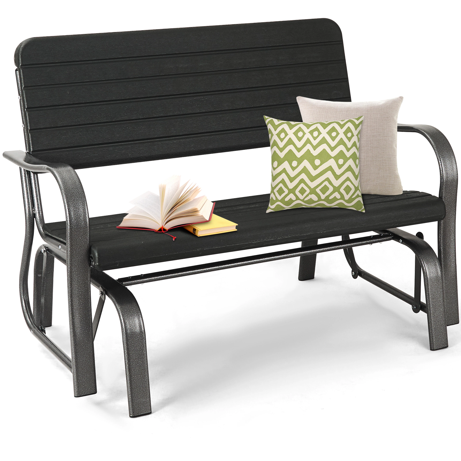 LJG 2-Seat Porch Glider with HDPE Back Seat and Steel Frame