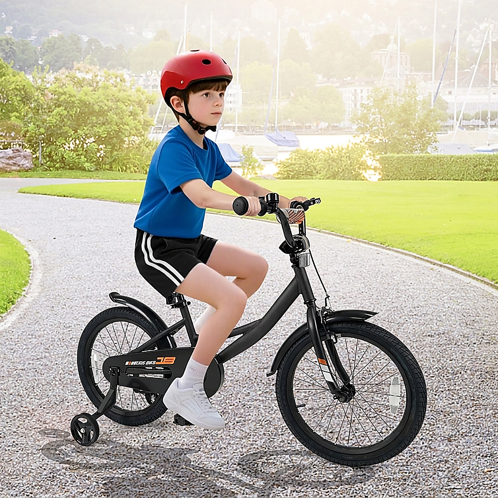 SUGIFT Kids Bike with Removable Training Wheels and Adjustable Seat 145-lb Capacity Ages 4-8 Years Black 18-in Wheel