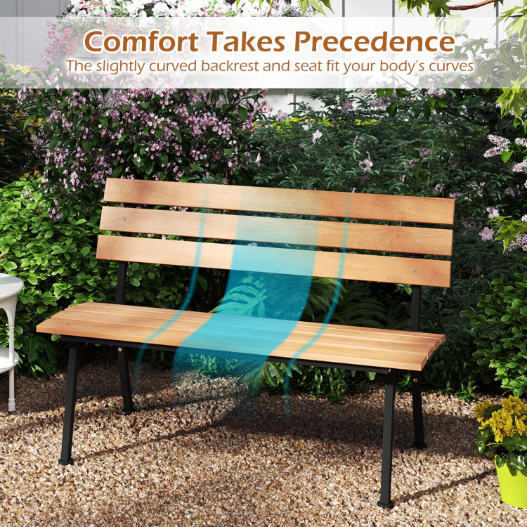 Hivvago 47 Inch Outdoor Acacia Wood Bench With Metal Frame And Slatted Seat